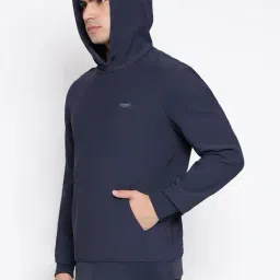 Guess Tech Stretch Smart Blue Solid Hooded Neck Regular Fit Sweatshirt image 4