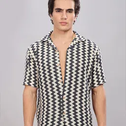 Kolor Fusion Men Relaxed Fit Geometric Printed Cuban Collar Cotton Casual Shirt-image-19