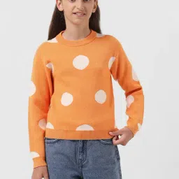 VERO MODA GIRL Orange Printed Full Sleeves Sweater-picture-5