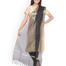Dupatta Bazaar Black Self-Checked Silk Dupatta-picture-3