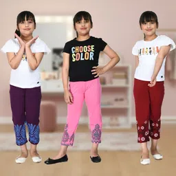 YK Girls Pack Of 3 Printed Cotton Lounge Pants-picture-27