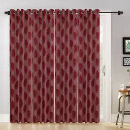 HOSTA HOMES White & Maroon Set of 4 Floral Long Door Curtain-picture-28