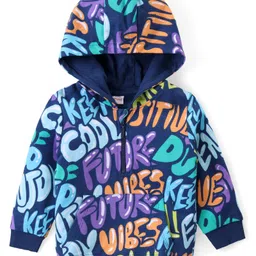 Babyhug Cotton Knit Full Sleeves Sweatshirt with Hood Text Print - Navy Blue-image-61