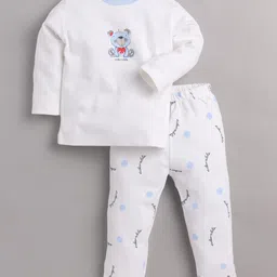 BABY GO Cotton Knit Full Sleeves Adorable Bear Printed Tee & Pant Set - White-picture-12