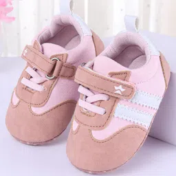 Cute Walk by Babyhug Striped Detailing Velcro Closure Booties - Pink-picture-22