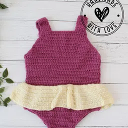 Woonie Sleeveless Crochet Frill Detailed Onesie - Purple-picture-13