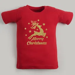 FFlirtygo Christmas Theme Cotton Half Sleeves Merry Christmas Printed T-Shirt - Red-picture-34