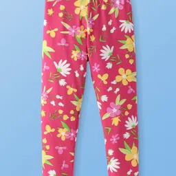 Pine Kids Cotton Lycra Knit Full Length Legging With Floral Print - Dark Pink-picture-20