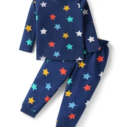 Babyhug Cotton Knit Full Sleeves Night Suit With Star Print - Navy Blue-picture-20