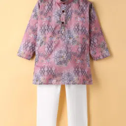 Ridokidz Full Sleeves Floral Printed Kurta Pyjama Set - Light Pink-picture-23