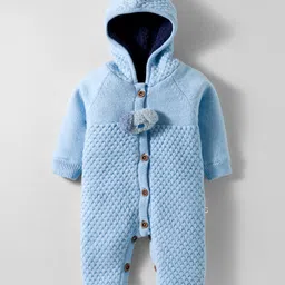 Yellow Apple Knit Full Sleeves Winter Wear Hooded Romper With Dog Applique - Light Blue-picture-33