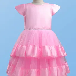 Pine Kids Woven Cap Sleeves Solid Layered Party Dress - Pink-picture-17