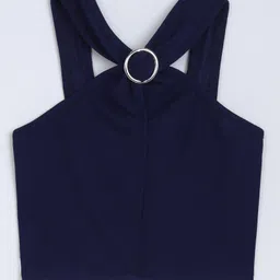 Taffykids Knit Halter Neck Buckle Detailed Crop Top - Navy Blue-image-42