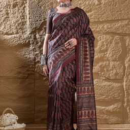 Mitera Ajrak Block Silk Blend Dabu Saree-picture-11