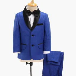 Babyhug Full Sleeves Solid Party Suit with Bow Tie - Royal Blue image 2