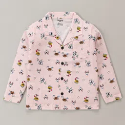 Smarty Boys 100% Cotton Knit Full Sleeves Front Open Doodles Printed Night Suit - Baby Pink image 2