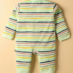 Mini Taurus Interlock Knit Full Sleeves Romper With Animal Print & Stripes - Light Green image 2
