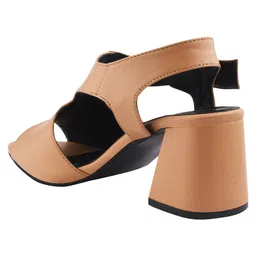 Shoetopia Solid With Buckle Closure Block Heel Sandals - Tan image 3