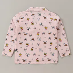 Smarty Boys 100% Cotton Knit Full Sleeves Front Open Doodles Printed Night Suit - Baby Pink image 3