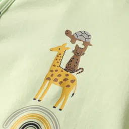 Mini Taurus Interlock Knit Full Sleeves Romper With Animal Print & Stripes - Light Green image 3