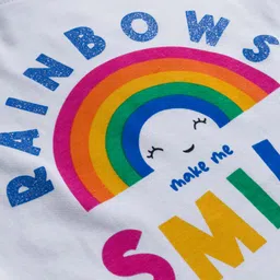 Babyhug 100% Cotton Knit Full Sleeves T-Shirt with Rainbow Graphic & Frill Detailing - White image 3