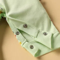 Mini Taurus Interlock Knit Full Sleeves Romper With Animal Print & Stripes - Light Green image 4