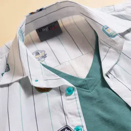 Dapper Dudes Half Sleeves Badge Printed Shirt With Attached Tee - Green image 4