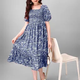 Krunal Raiyani Women Floral Printed Smocked & Tiered Fit & Flare Midi Dress-image-49