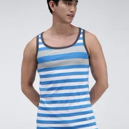 Zoiro White & Blue Regular Fit Striped Vest-image-14