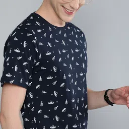 Mast & Harbour Men Navy Blue Printed Round Neck T-shirt-picture-32