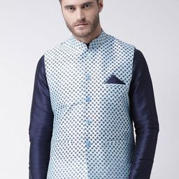 DEYANN Men Blue Printed Nehru Jacket-picture-45