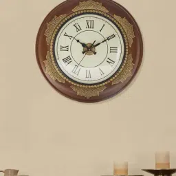 Fabindia Antique Brass Wood Avadhi Stained Wall Clock-image-92