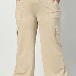 ALIZA Women Relaxed Loose Fit Easy Wash Cotton Cargos Trousers-image-0