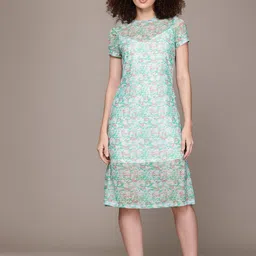 The Roadster Lifestyle Co. Net Layered Printed Sheath Dress-image-78