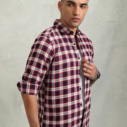 HIGHLANDER Men Button-Down Collar Checked Cotton Casual Shirt image 4