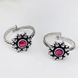 Teejh Ethnic Miraya Pink Stone Silver Oxidized Toe Rings for Women-picture-45