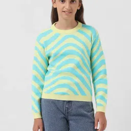 VERO MODA GIRL Blue & Green Printed Full Sleeves Sweater-picture-26