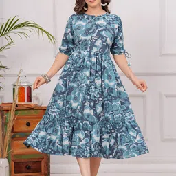 Twirl Tales Floral Print Puff Sleeve A-Line Midi Dress-image-64