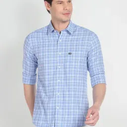 Arrow Sport Blue Cotton Slim Fit Checks Shirt-picture-14