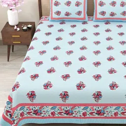 Myntra Elegant Homes Blue Floral Pure Cotton 180TC Double King Bedsheet Set-2.75mX2.25m-picture-35