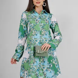 Sukshat A-Line Floral Mini Shirt Dress-image-74