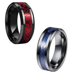 MEENAZ Men Set Of 2 Stainless Steel Dragon Band Finger Rings-picture-51