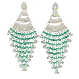 shreeji jewels Stones Studded And Beaded Teardrop Tasselled Dangler Drop Earrings image 2