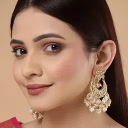 Dugran By Dugristyle Golden & White Dangler Earrings with Kundan & Pearls for Women-picture-19