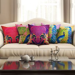 SEJ by Nisha Gupta Multicoloured Set of 5 16'' x 16'' Square Cushion Covers-picture-3