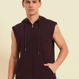 The Roadster Lifestyle Co Cotton Terry Hooded Relaxed Fit Activchill Sleeveless T-Shirt-picture-44
