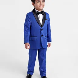 Babyhug Full Sleeves Solid Party Suit with Bow Tie - Royal Blue-picture-19
