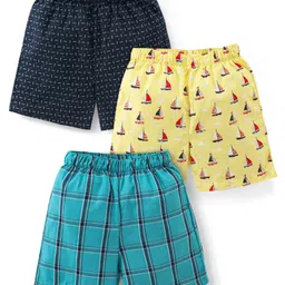 Babyhug Cotton Woven Elasticated Boxers with Checks & Boats Print Pack of 3 - Navy Blue & Yellow-image-39
