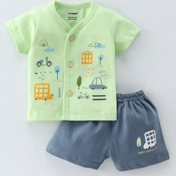 CUCUMBER Sinker Half Sleeves Night Suit With Car Theme Print - Green-picture-25