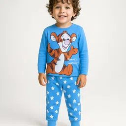 Babyhug Disney Single Jersey Knit Full Sleeves Night Suit With Tigger Graphics - Light Blue-picture-14